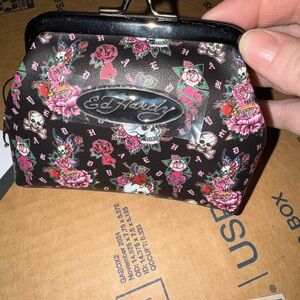 Ed Hardy Black and Pink Floral Small Clutch